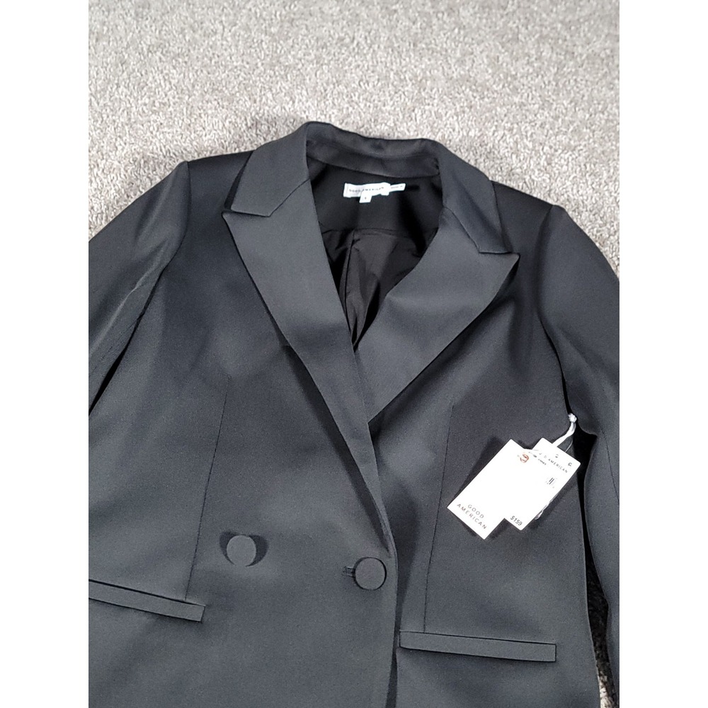 NWT Good American Scuba Blazer Jacket Black Size 1 Womens Collared Long Sleeve - Picture 4 of 16